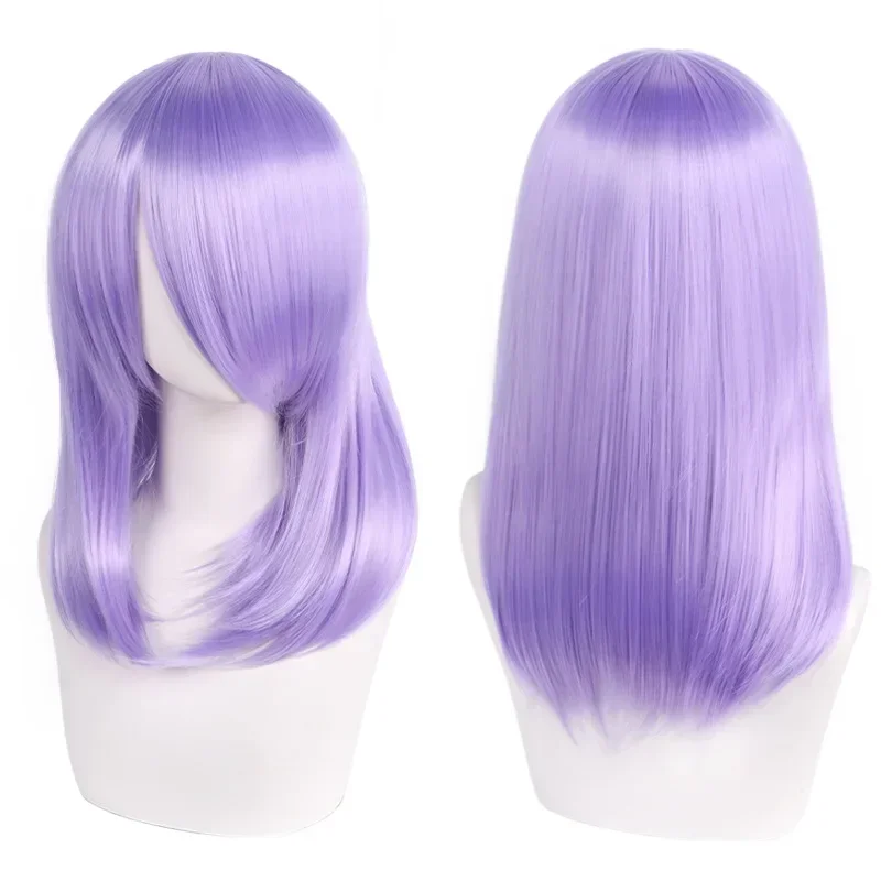 Neue 45cm Mittellange Anime Cosplay Perücke mit Pony in Blond, Schwarz, Weiß, Rot, Pink, Grün, Braun, Gold, Blau, Hitzebeständige Synthetische Haarperücken – Detail 35