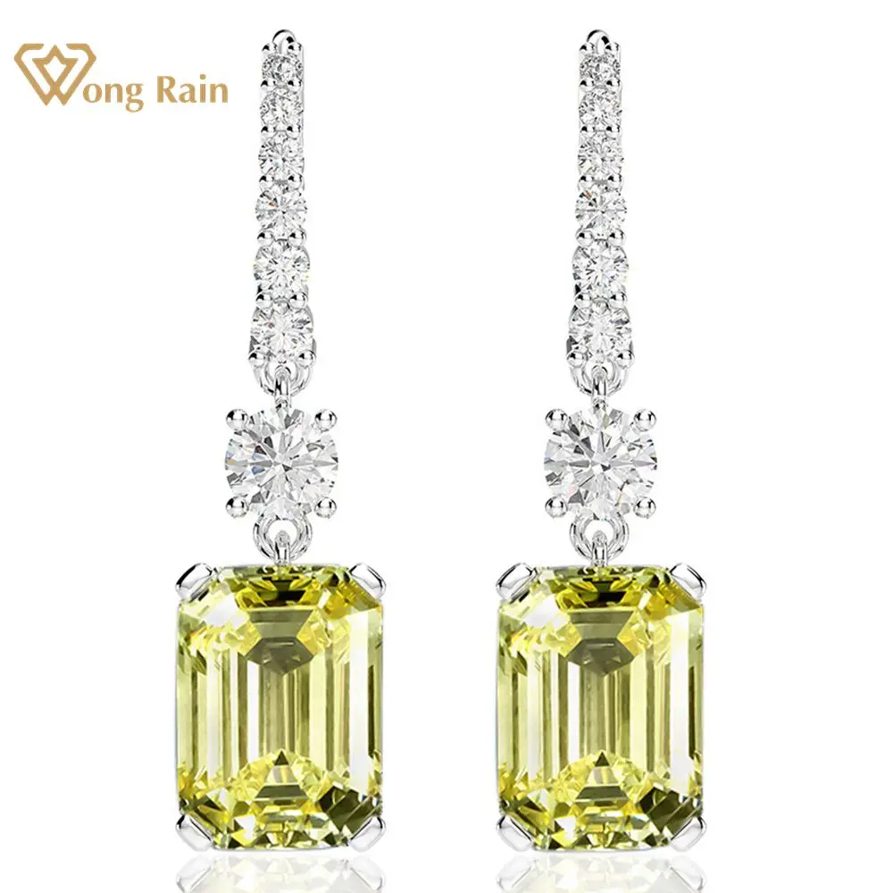 

Wong Rain 925 Sterling Silver G Color Emerald Cut Lab Sapphire High Carbon Diamonds Gemstone Drop Dangle Earrings Fine Jewelry