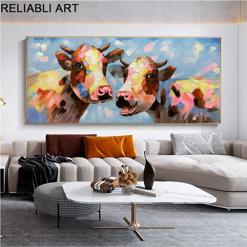 Modern Cute Cow Wall Art Picture Printed Canvas Oil Painting On Prints  Dropshipping Cheap Posters Prints For Living Room - AliExpress