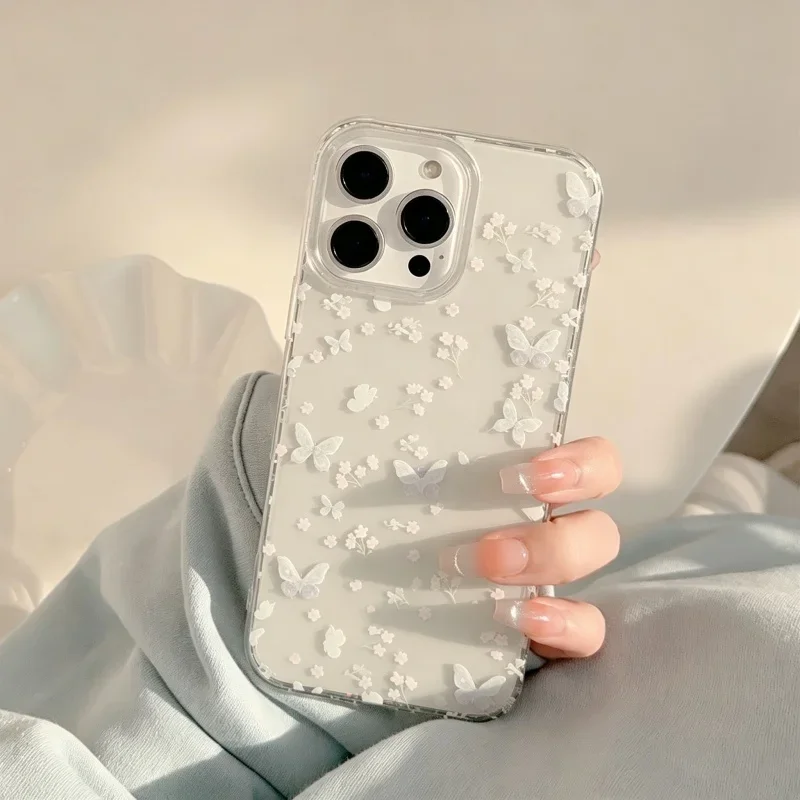 Elegant Clear Floral TPU Phone Case with Leaf Design