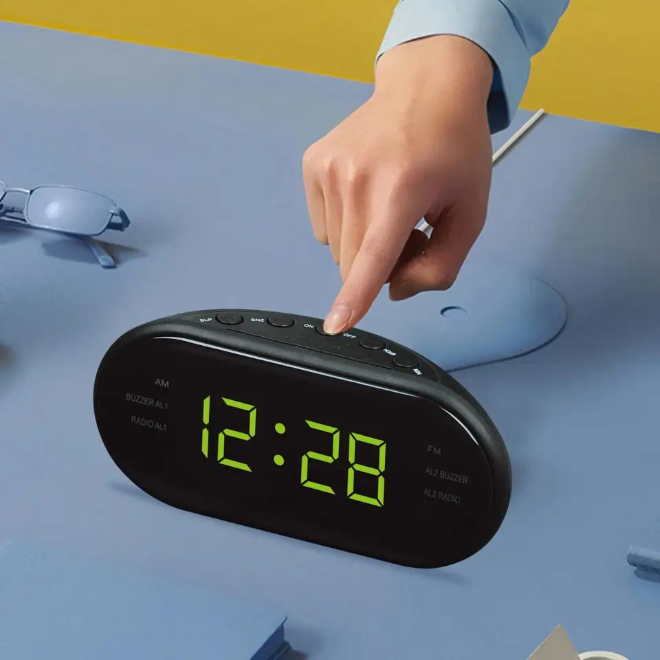 Sveglia Digitale Con Termometro - Orologio Radiocontrollato, Doppia Sveglia, Display Notturno