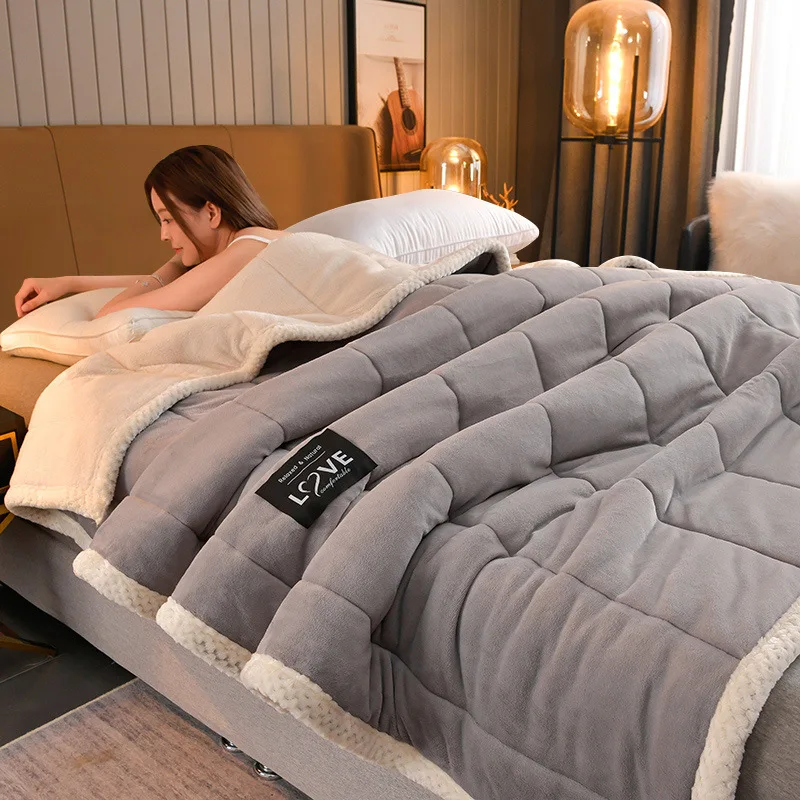 

INS Milk Wool Warm Thickened Blankets Blanket Quilt Cashmere Luxurious Queen Size Cotton Warm Quilt In Autumn And Winter