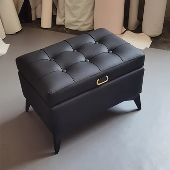 Solid Wood Storage Ottoman, Large Capacity Home Sofa Box, Movable Leather Bed End Bench, Wear-Resistant Entryway Shoe Stool 1
