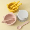 3Pcs/1Set BPA Free Silicone Bear Dishes For Baby Baby Feeding Sucker Bowl Tableware Waterproof Spoon Non-Slip Crockery Bowl 1