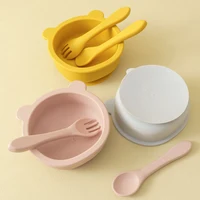 3Pcs/1Set BPA Free Silicone Bear Dishes For Baby Baby Feeding Sucker Bowl Tableware Waterproof Spoon Non-Slip Crockery Bowl 1