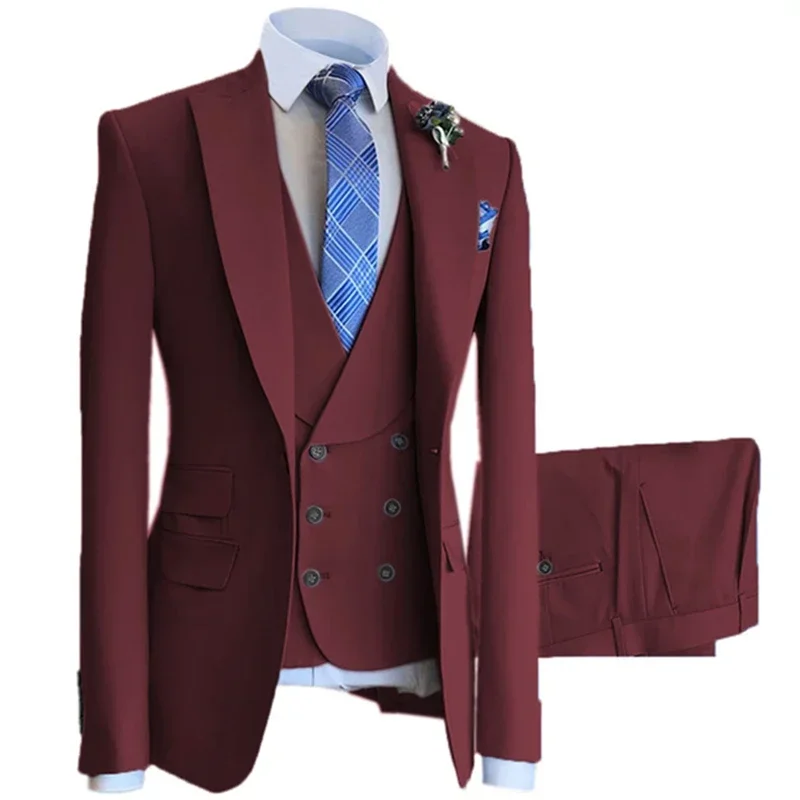 Men Suits 3 Piece Set Blazers Jacket Vest Pants 2024 Fashion New Men's Casual Business Solid Color Slim Fit Suit Coat Trouser