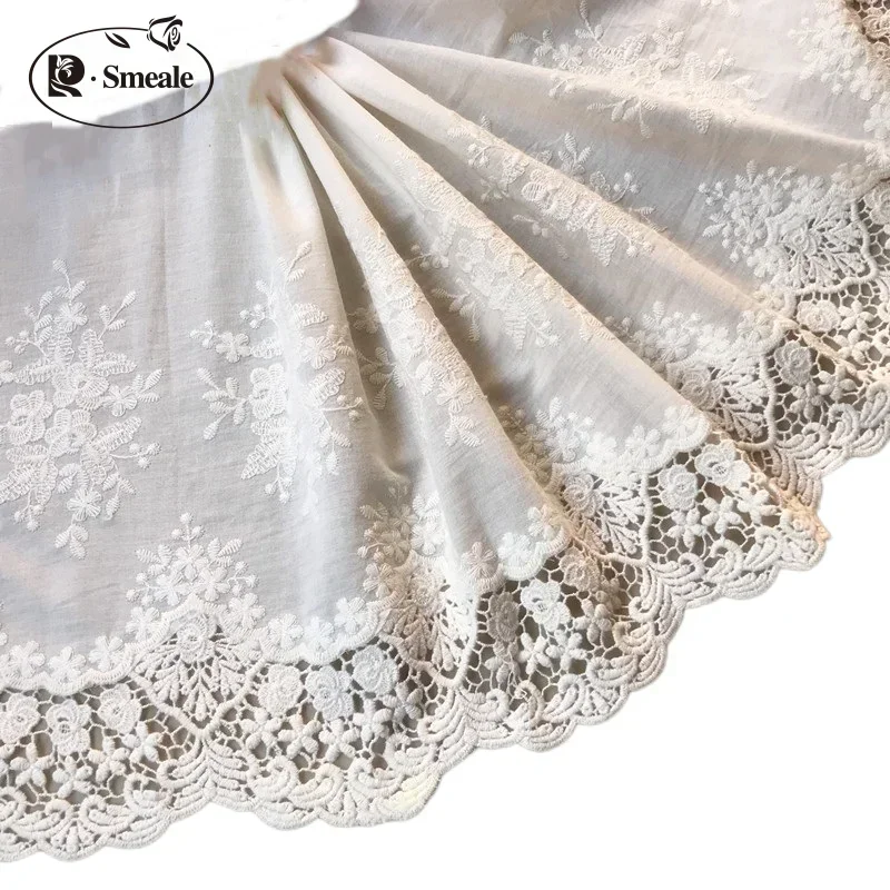 Beige and White 100 % Cotton Embroidered Lace Fabrics Women's Clothing DIY Lace Trim RS1689 3Yards/Lot