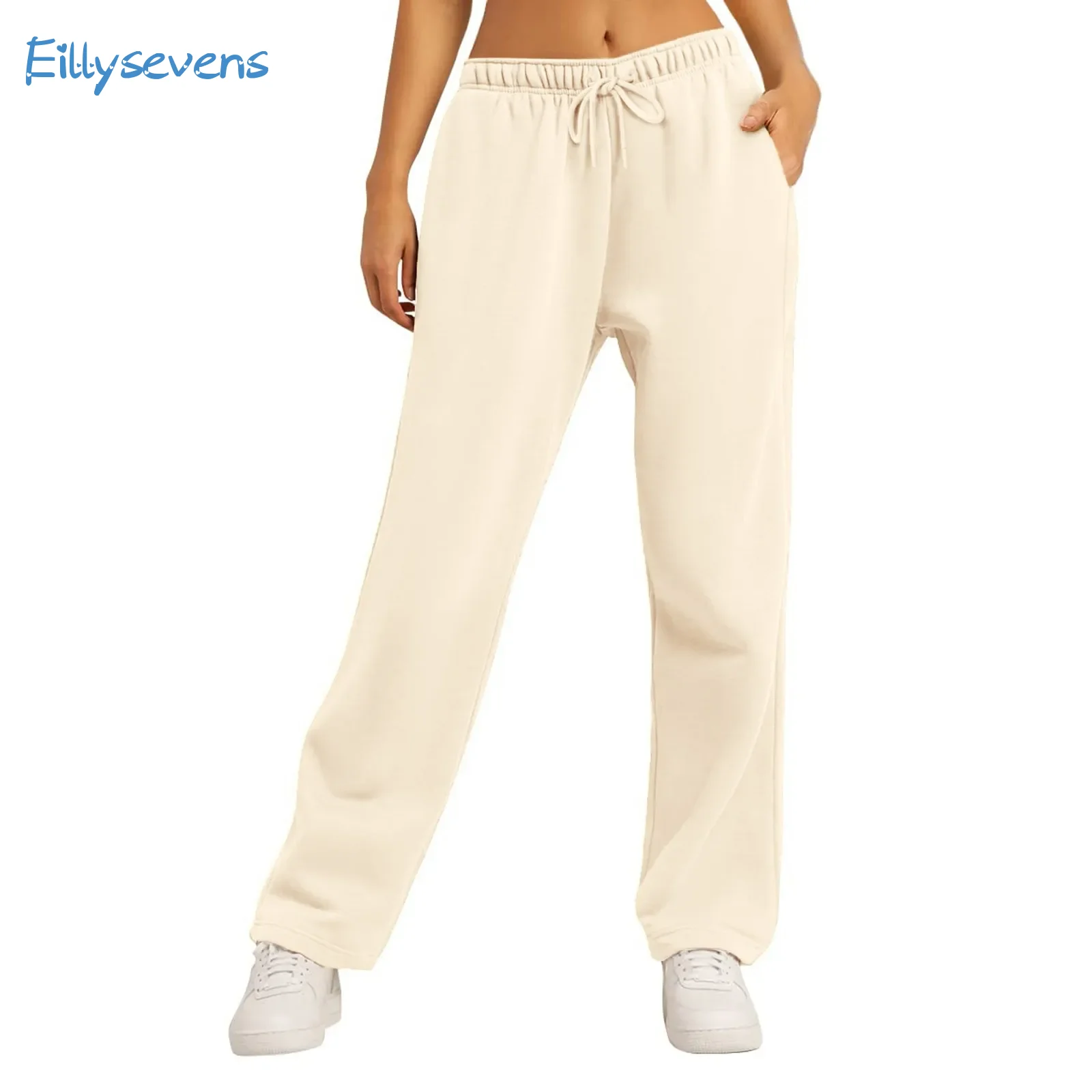 

Wide Leg Pants For Women’S Casual Drawstring Sweatpants Straight Pants All-Match Plain Fitness Joggers Travel Basic Trousers