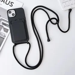 Versatile Crossbody Lanyard Phone Case with Card Holder and Soft Silicone Necklace Strap - iPhone 12 Pro Max (Black)