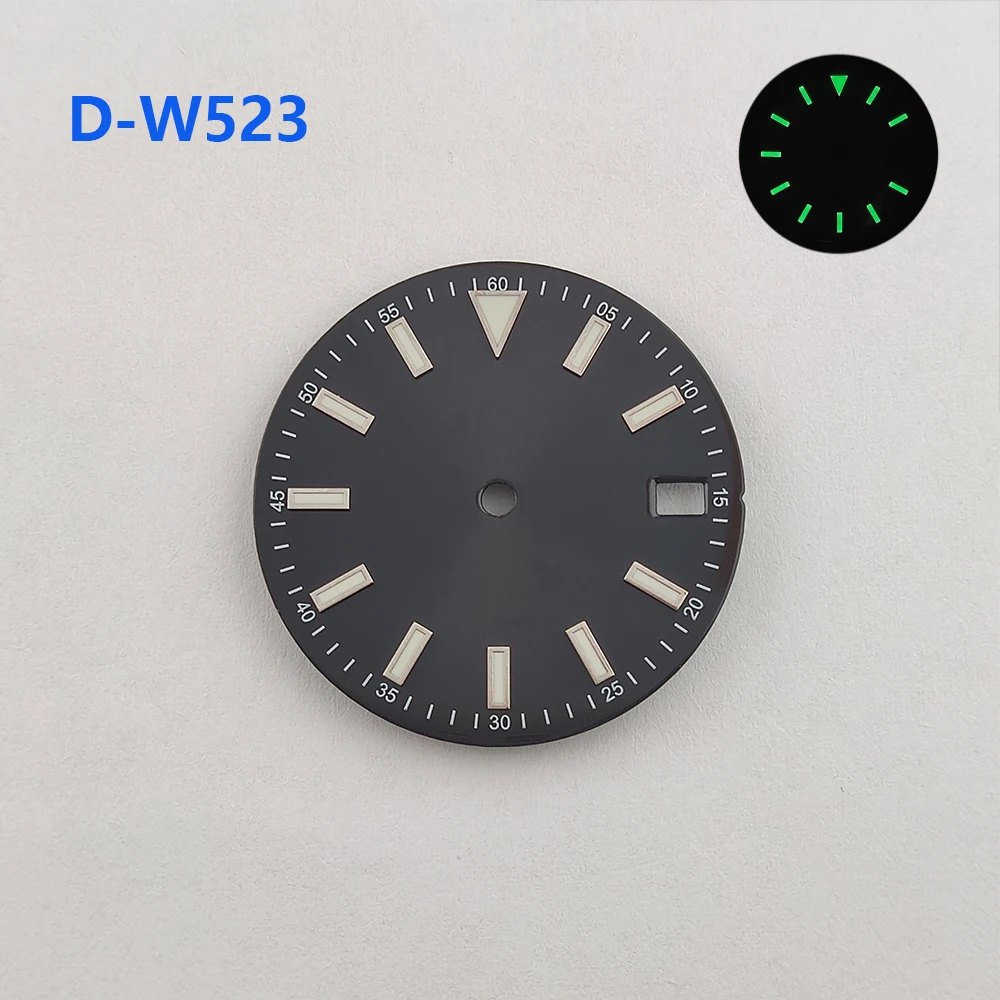 새로운 스타일의 시계 다이얼 28.5mm 녹색 발광 맞춤형 로고 시계, 멸균 다이얼 시계 액세서리, NH35 무브먼트에 적합