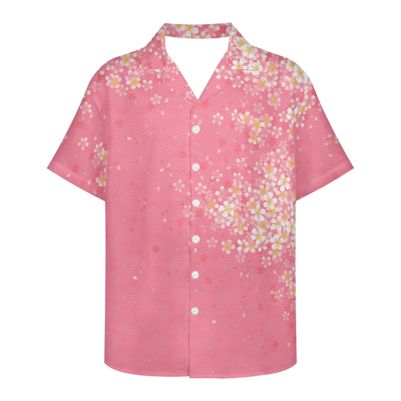 

Japanese Animation Style Clothes Cherry Blossom Shirt For Photographing Beach Shirt Short Sleeve Button Casual Men's Oversized