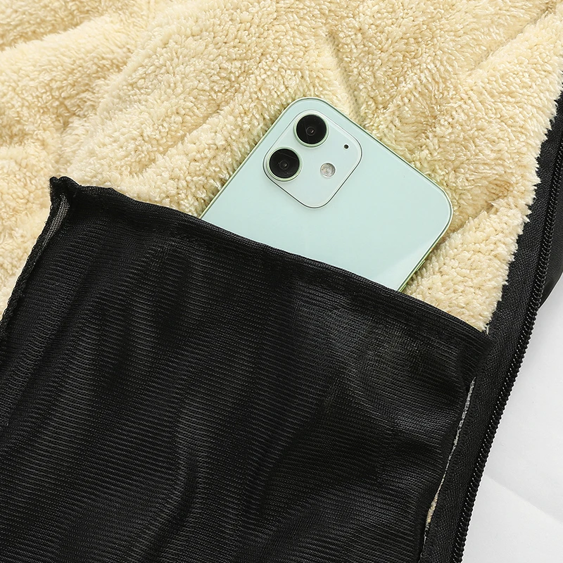 Winter Men's 2024 New Lamb Velvet Collar Spliced Zipper Pocket Fashion Solid Color Casual Versatile Long Sleeved Cotton Coat