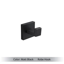 Matte Black Stainless Steel Bathroom Hardware Accessory Set with Shelf, Hook, Towel Rail, and Tissue Holder (Robe Hook)