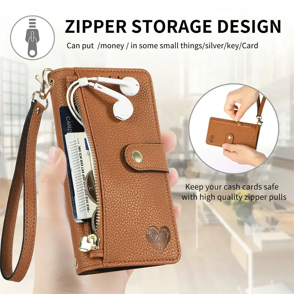 Leather Zipper Wallet Case with Anti-Theft and Magnetic Flip for Honor Magic Series 5G