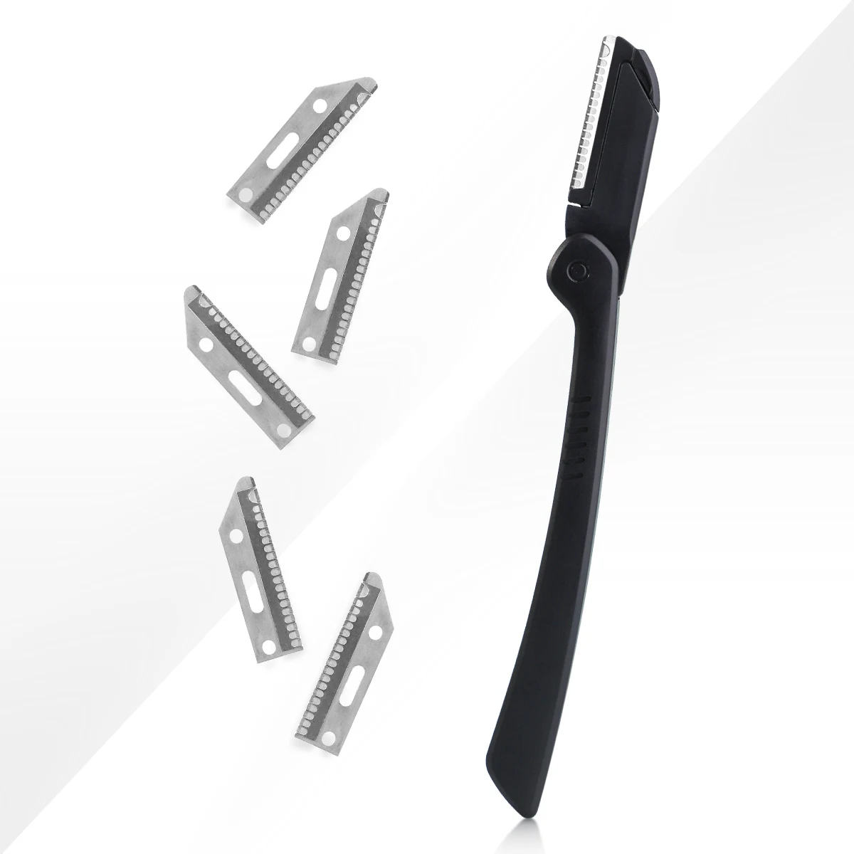 A foldable eyebrow trimmer +5 replacement blades combination set can be used for eyebrow trimming and shaving, which is unisex.