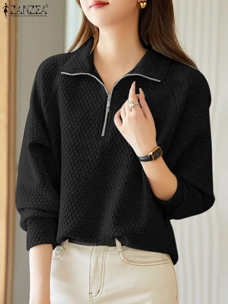

ZANZEA Spring Fashion Long Sleeve Pullover Woman Elegant Solid Sweatshirts Casual Female Vintage Party Hoodies Holiday Chemise