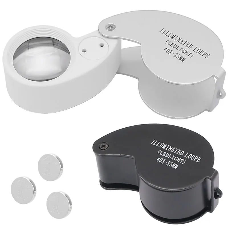 40X MINI Jewelry Magnifying Glass 2 LED Foldable Magnifier Lens Diameter 25mm Pocket Illuminated Loupe for Jade Appreciation magnifying glass