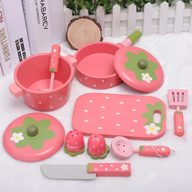 Wooden Pot and Pan Set, Play Kitchen Accessories, Pretend Play Gift for  Kids 