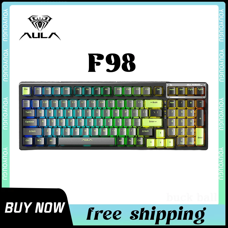 

Aula F98 wireless Mechanical Gamer Keyboard 99 Keys 3 Mode Connection 2.4G/ USB/Bluetooth Gasket Customization Gaming Keyboards