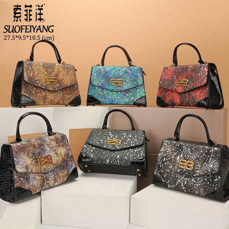 

Women's Sequined Snake Pattern Portable Shoulder European and American Retro Messenger Small Square Bag Fashion