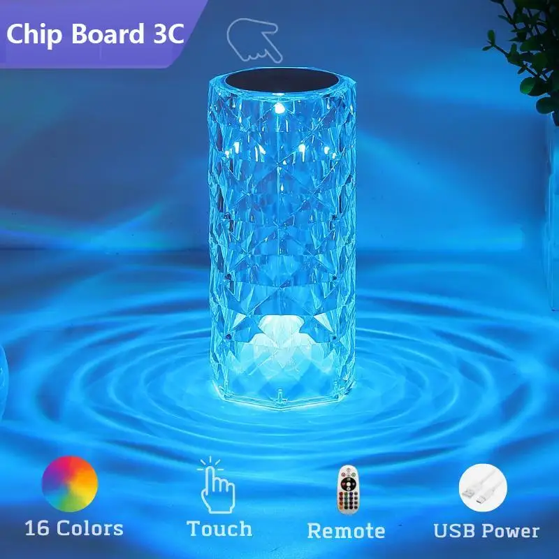 

Crystal Table Lamp for Bedroom 16 Colors Touch/Remote Dimmable Night Light USB LED Bedside Diamond Rose Lamp
