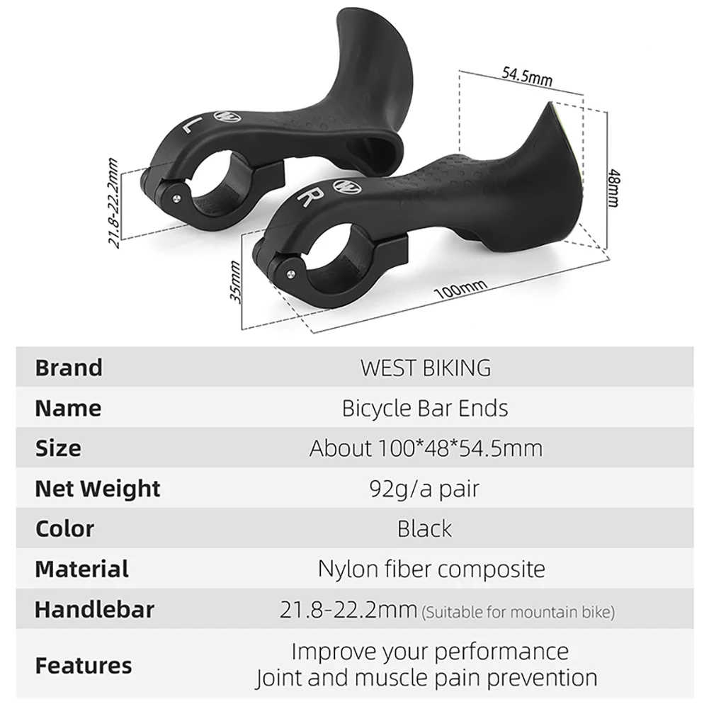 Bicycle handlebar grips bicycle handlebar bicycle handlebar extender bicycle handlebar extension bicycle handlebar ends MTB bicycle bar ends ergonomic design mountain bike handlebar 22.2mm nylon inner handle bar grips MTB cover handle bike grips