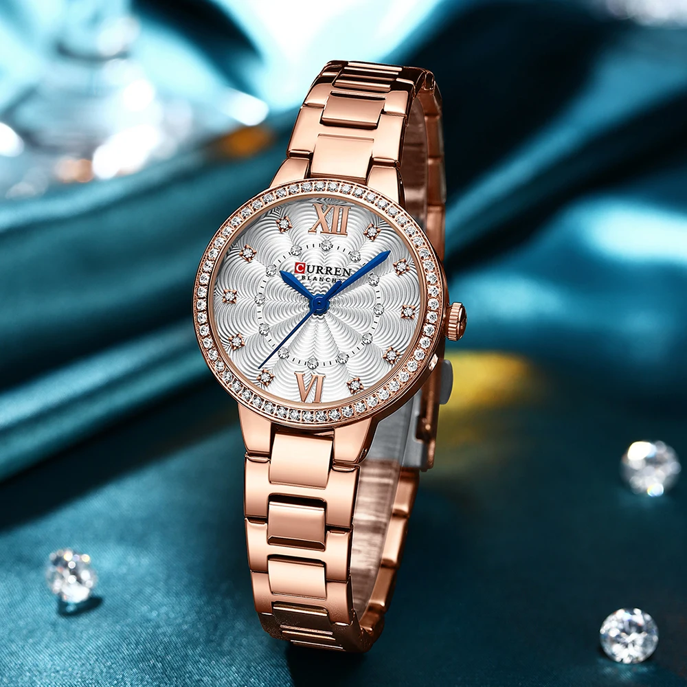Montres de luxe pour femmes, bracelet en acier inoxydable, horloge, cadran en strass, Slim, avec 5 pièces, cadeau Se_voghion.com