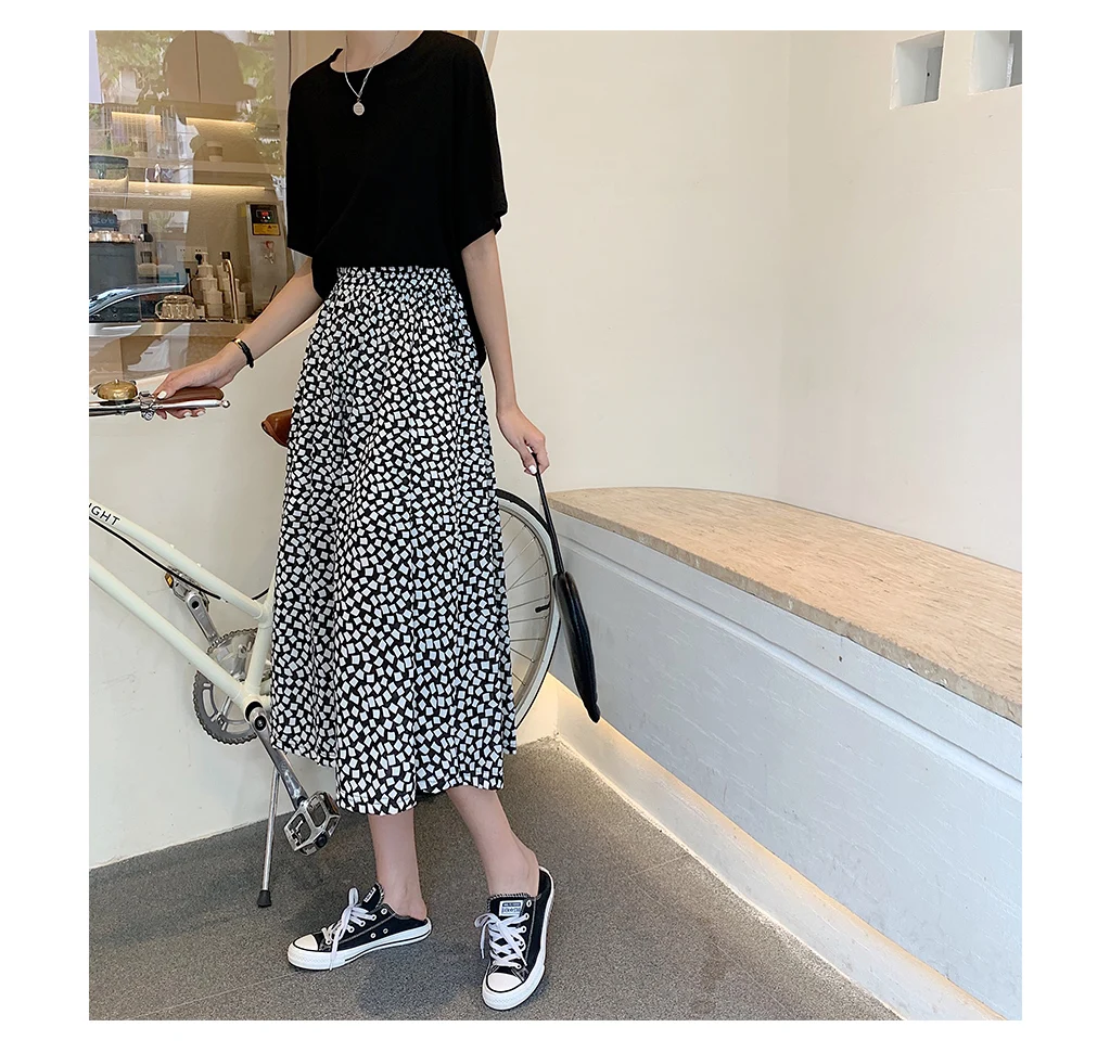 Summer 2022 New Elastic High Waist Skirt Women Korean Fashion Slim Fit Floral Long Skrits Female Elegant A Line Faldas Mujer leather skirt