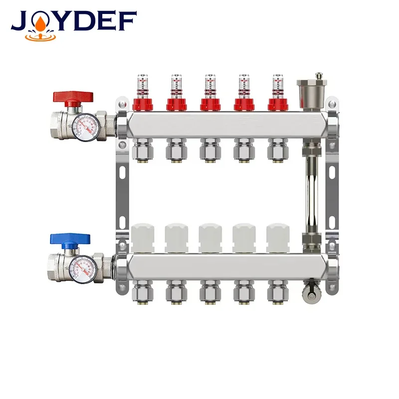 ชุดท่อร่วมความร้อนสแตนเลสพร้อมเครื่องวัดการไหล/บอลวาล์วกลับ/วาล์วไอเสีย, อะแดปเตอร์ 3/4 "* Φ 16 มม. และ 3/4" * Φ 20 มม. 1