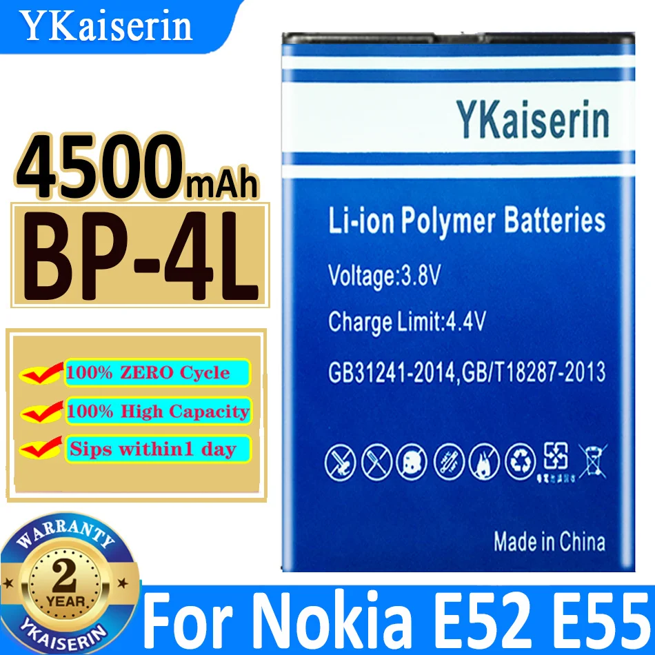 4500Mah Ykaiserin Batteria Bp-4L Per Nokia E61I E63 E90 E95 E71 6650F N97 N810 E72 E52 Bp4L Bp 4L Telefono Bateria