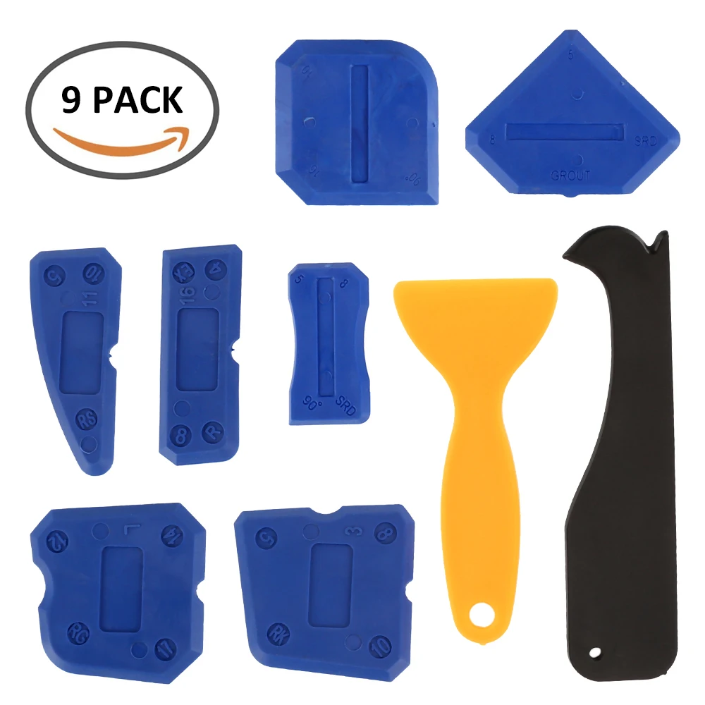 Caulking Tool Kit 9pcs Joint Sealant Finishing Tool Portable Grout Scraper Multipurpose Caulk Remover for Window Tile Sink