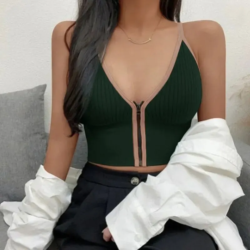 Seamless Bra Women's Tube Top Front Zipper Sexy Sports Crop Tops Beauty Back V-Neck Camisoles Push Up Lingerie Sports Tank Top sports bra,seamless bra