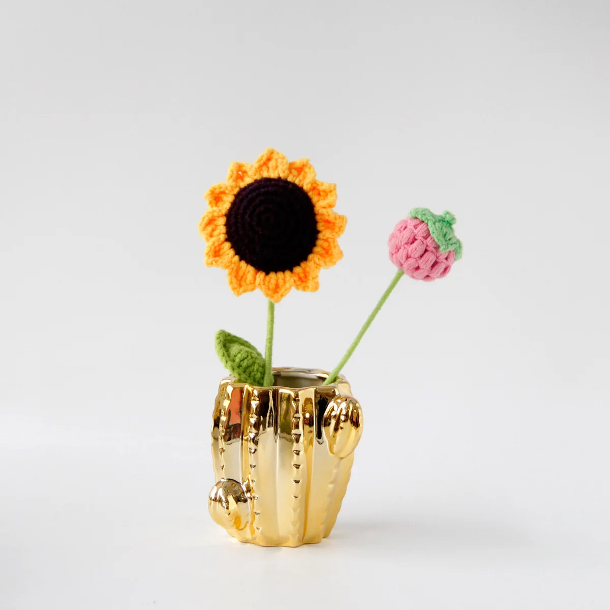 Golden Cactus Vase Desktop Decoration Vase Dry Flower Insertion Home Decoration 4