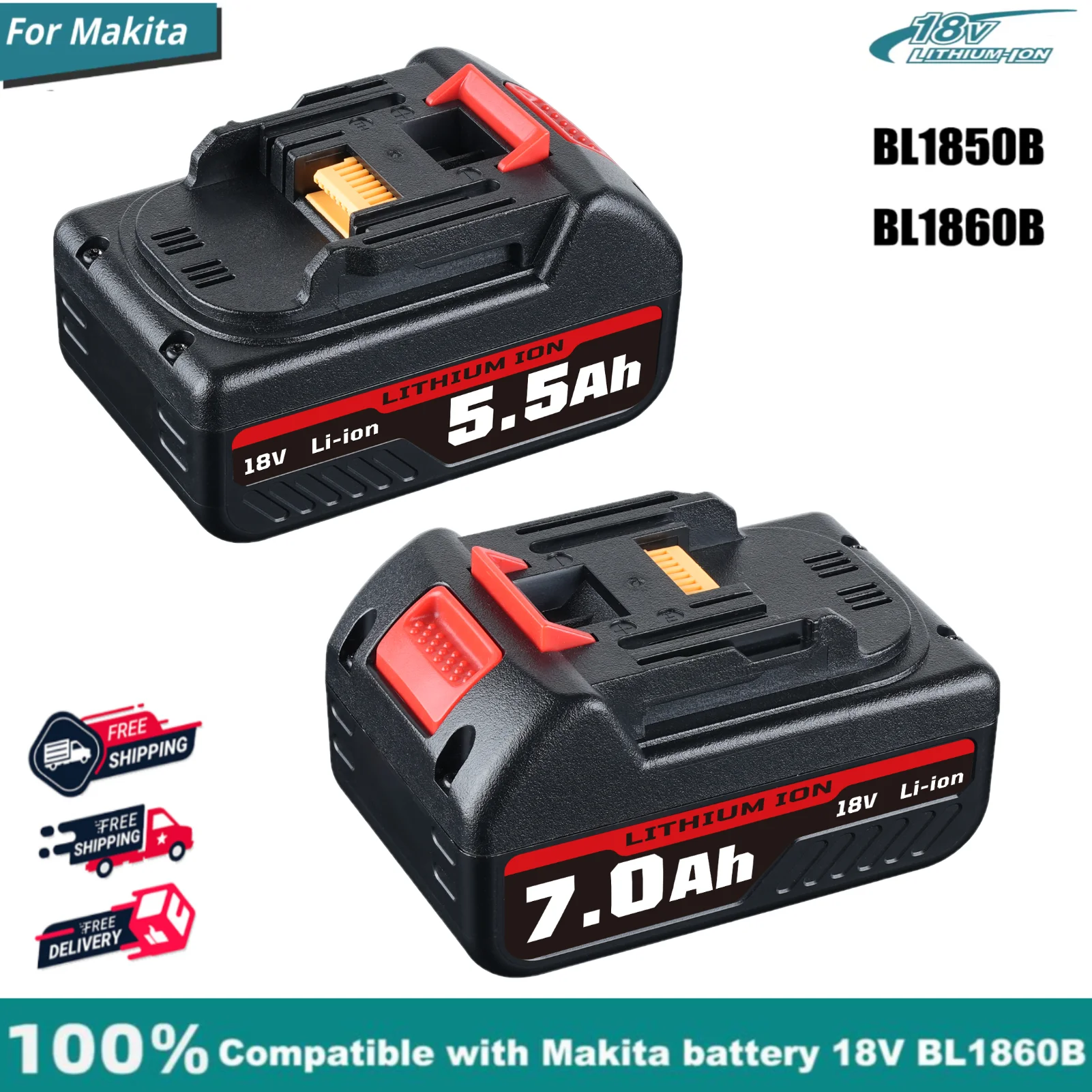 5.5Ah/7.0Ah BL1860B-D Replace for Makita 18V BL1850B BL1830 BL1815 BL1890 Li-on Battery Pin Compatible with Cordless Power Tool
