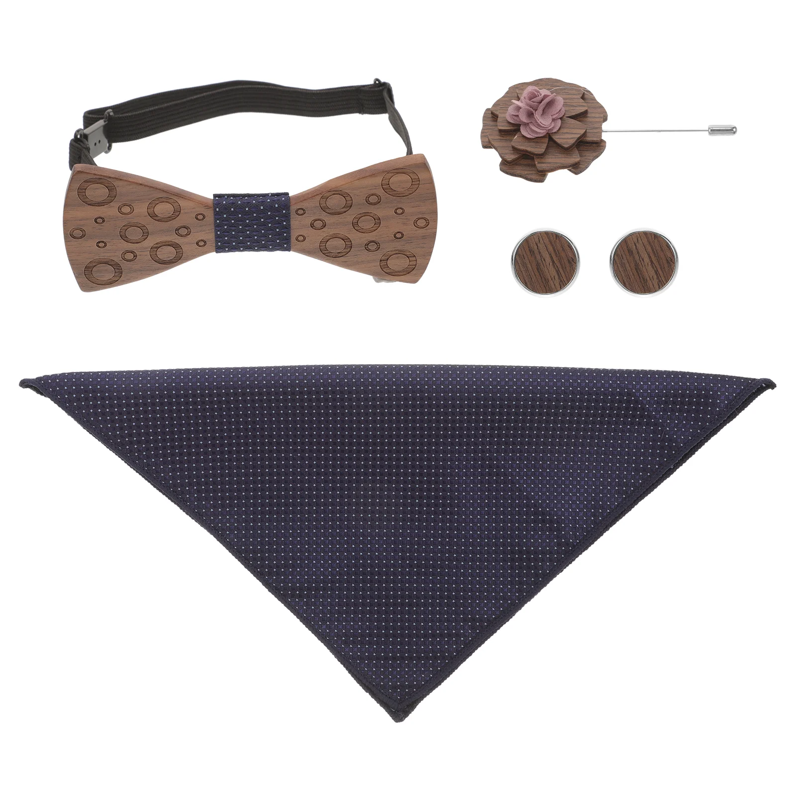 

Wooden Bow Tie Set Bowties Men Groom Bachelor Party Men's for Mens Lapel Pin Suits Handkerchief