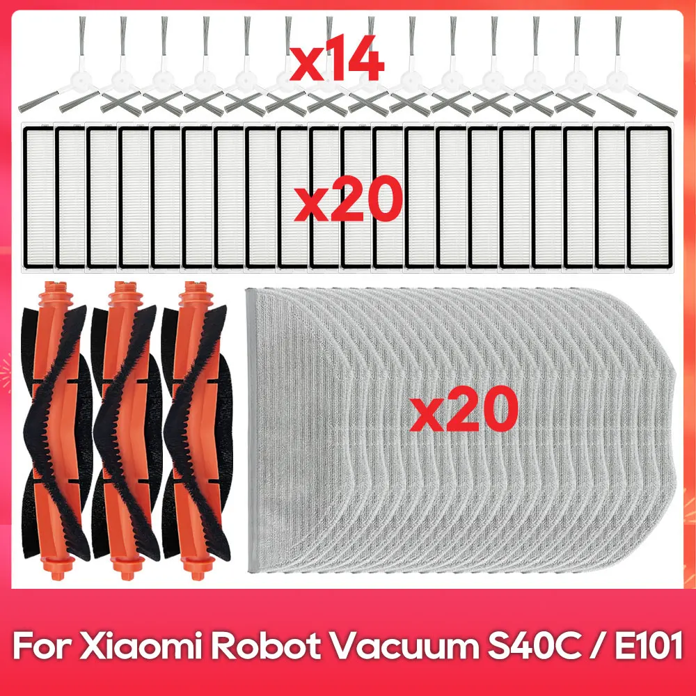 Passend für ( Xiaomi Robot Vacuum S40C / E101 ) Verbrauchsset für Saugroboter: Haupt- und Seitenbürste, Filter, Wischmop-Tuch