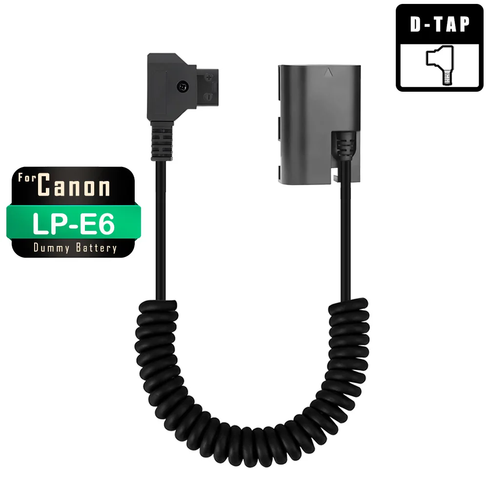 

D-TAP LP-E6 Dummy Battery Adapter Coiled Cable, FULL DECODED DR-E6 DC Coupler For CANON EOS R R5 R6 R7 6D 5D Mark II III IV R