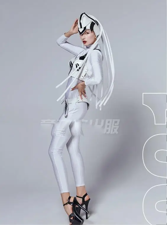 

Future Technology ночной клуб со светодиодной подсветкой женский танцевальный костюм-броня женский танцевальный костюм gogo комплект головных уборов клубный наряд