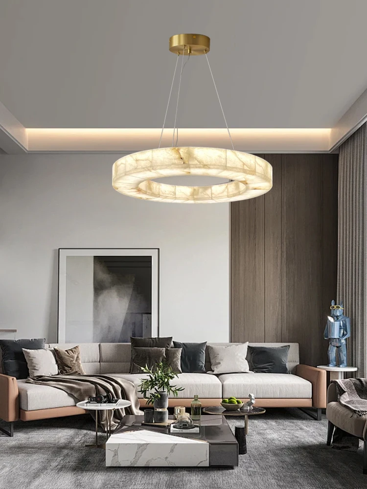Creative Modern Round Marble Chandelier Lighting Luxury Led Home Appliance Stone Hanging Lamps Living Room Lustres