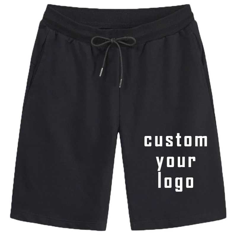 Custom Your Logo Summer Men\'s Shorts Solid Comfortable Loose Streetwear Casual Male Beach Vacation Drawstring Elastic Waist