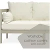 Outdoor Sofa Patio Furniture Set, Modern Wood Couch with Cushions and Coffee Table, 74 Inch   garden furniture 4