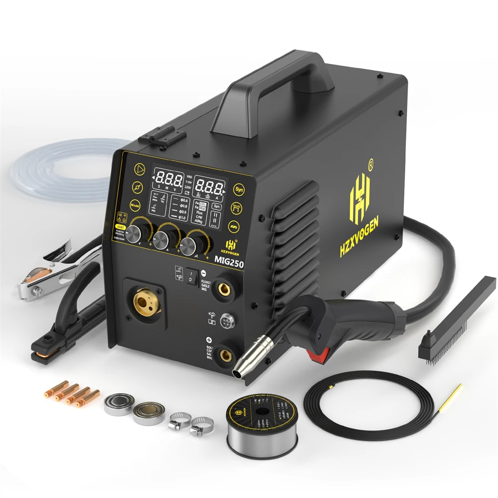 HZXVOGEN 250A 5 in 1 Aluminum Welding Machine ARC/Gas Gasless MIG/LIFT TIG Spot Welding Portable Welder for Home Industrial Use