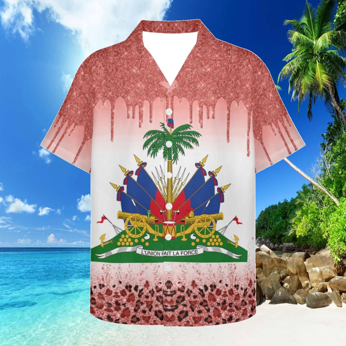 

Doginthehole 2023 New Men's Shirt Haiti Flag Print Oversized Short Sleeve Blouse Top for Male Casual Loose Soft Men Clothing