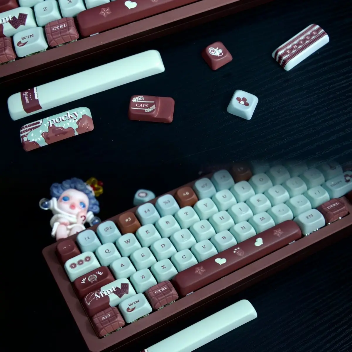 Teclado Mecânico Faça Você Mesmo Keycaps Blue Mint Frost Chocolate Keycaps Sublimação Pbt Eco Altura Bonito 138 Chaves - Imagem 3