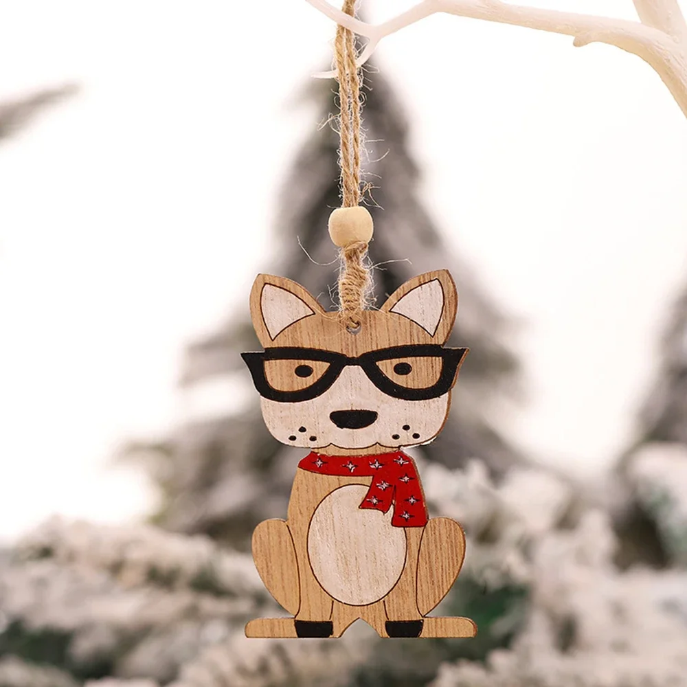 5Pcs Merry Christmas Wooden Ornaments Car Dog Cat Hanging Pendants Animals Christmas Tree Decorations For Home Xmax Gift 2024