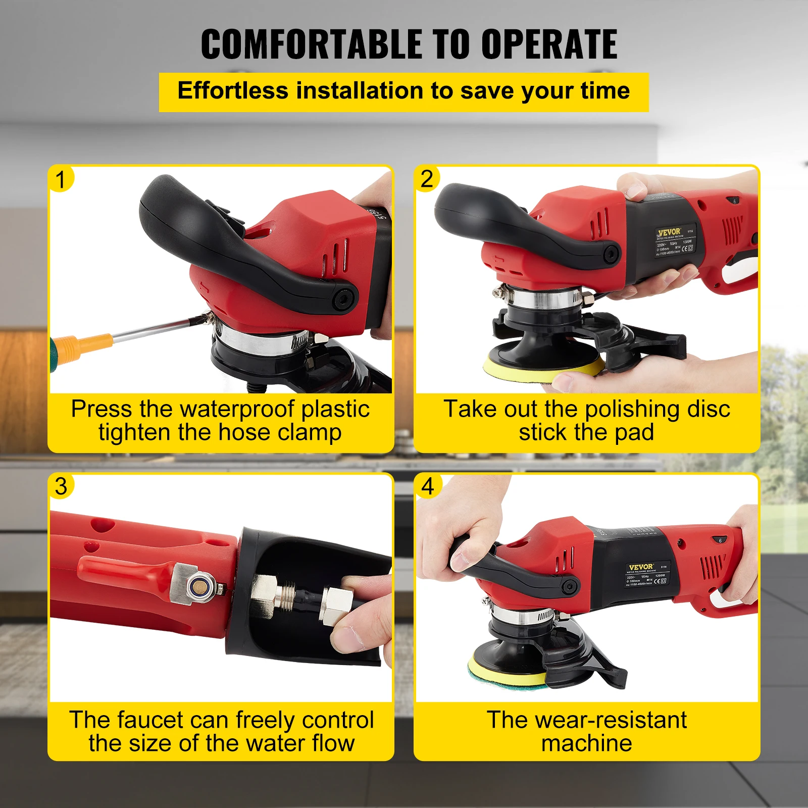 VEVOR Electric Wet Stone Polisher Grinder Sander Buffing Machine Variable Speed Water Mill for Marble Granite Finish Polishing 5