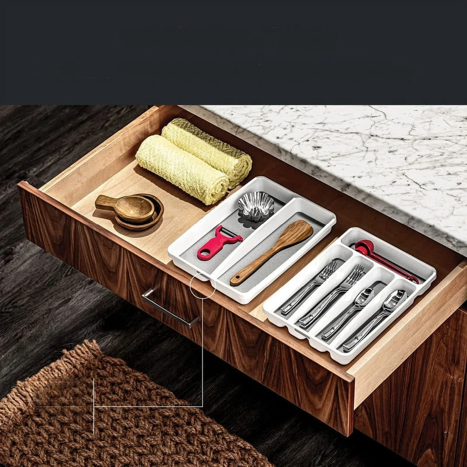 

Multipurpose Storage Tray Drawer Organizer, White, Trays,Kitchen Storage, Food Tray,decorative Tray, Cutlery Organizer