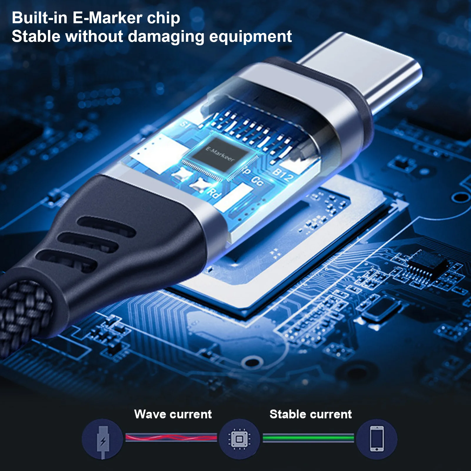 Charger Cable Fast ChCable With Emarker Chip 20V/5A Double-Head Nylon Braided Type C Data Cable For