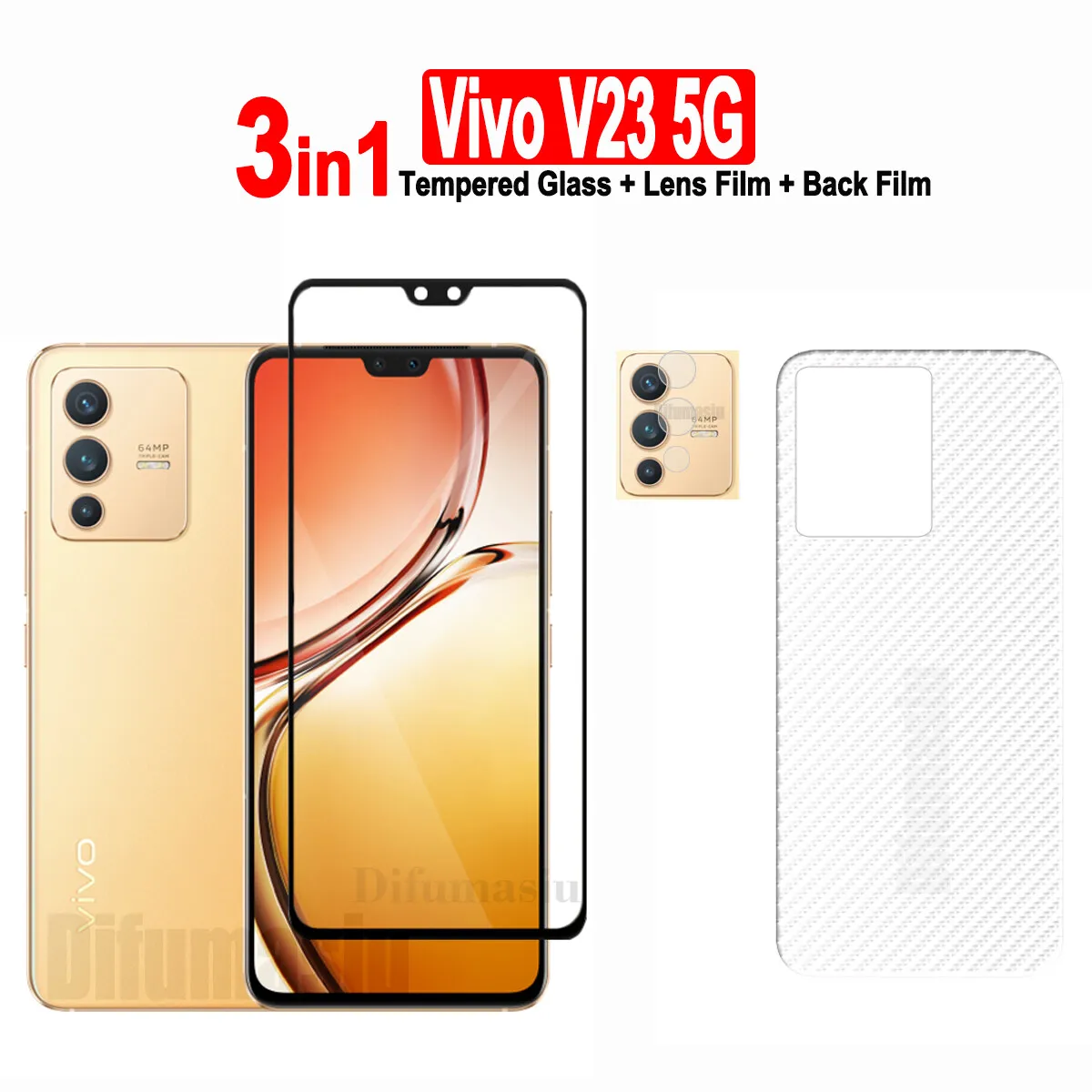 For Vivo V23 5G Tempered Glass  Vivo V23E V27Pro V25Pro V27E V25E V21E V23 V21   Screen Protector  3in1 Soft Lens Back Film