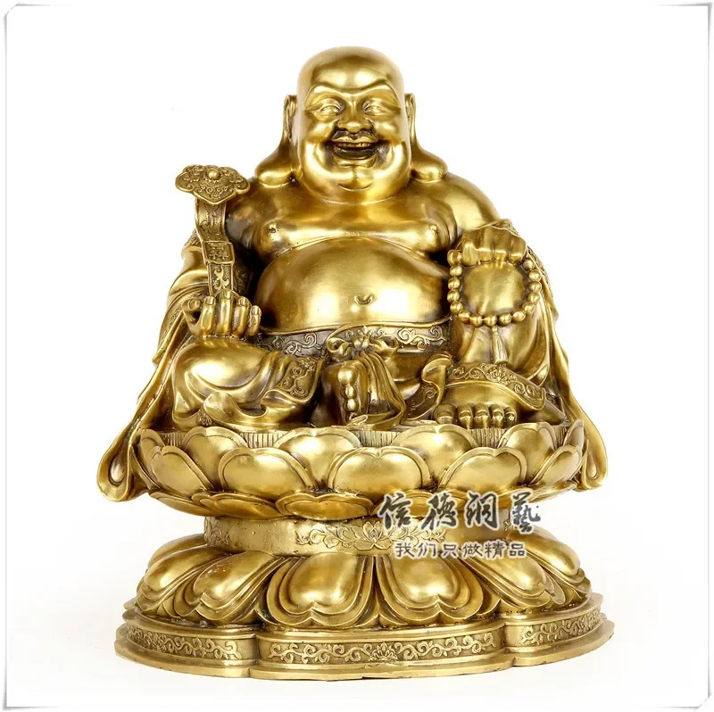 

Китайская буддистская латунная статуя счастливого смеха Будды матреи с сидением Руи на лотосе